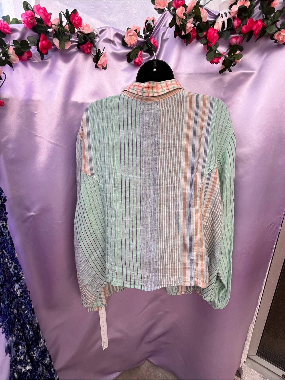Flax Pastel Striped Button-Front Women's Jacket - Mint, Lilac, Peach - Picture 2 of 6